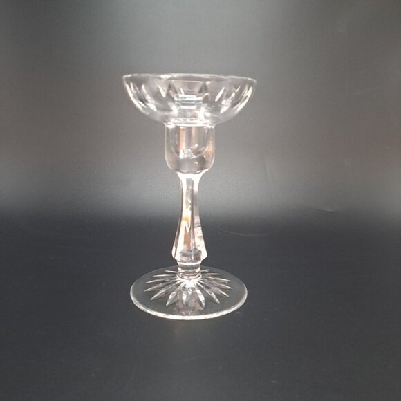 Vintage Crystal Candlestick Holder With Etched Design & Elegant Cut - Picture 1 of 10